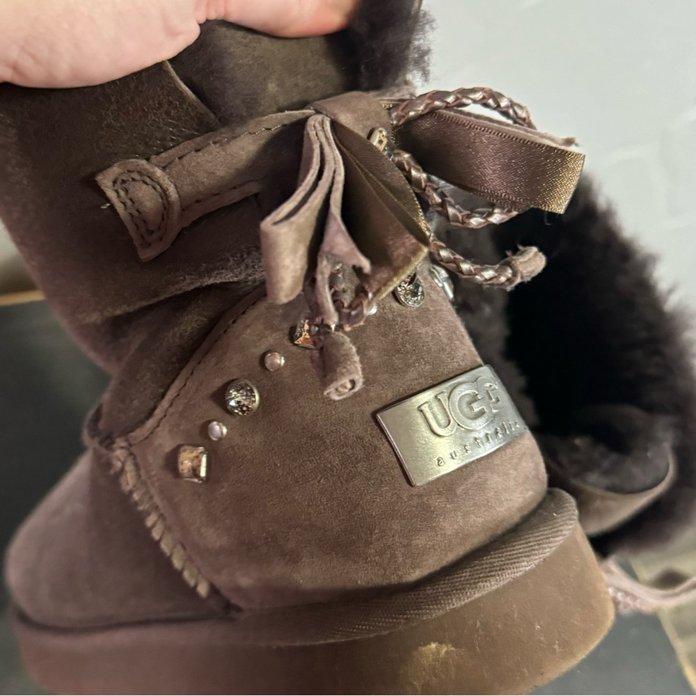 UGG Brown Ankle Boots with Crystal Accents